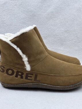 Sorel Nakiska Ankle Bootie Women's Size 10 Camel Brown Leather Suede Pull-On
